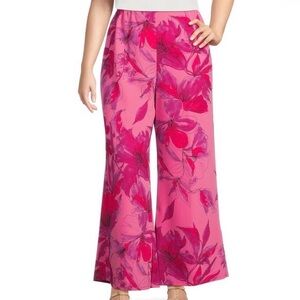 NWT Caroline Rose Plus Size Flower Splash Print Elastic Waist Pants L reg $298